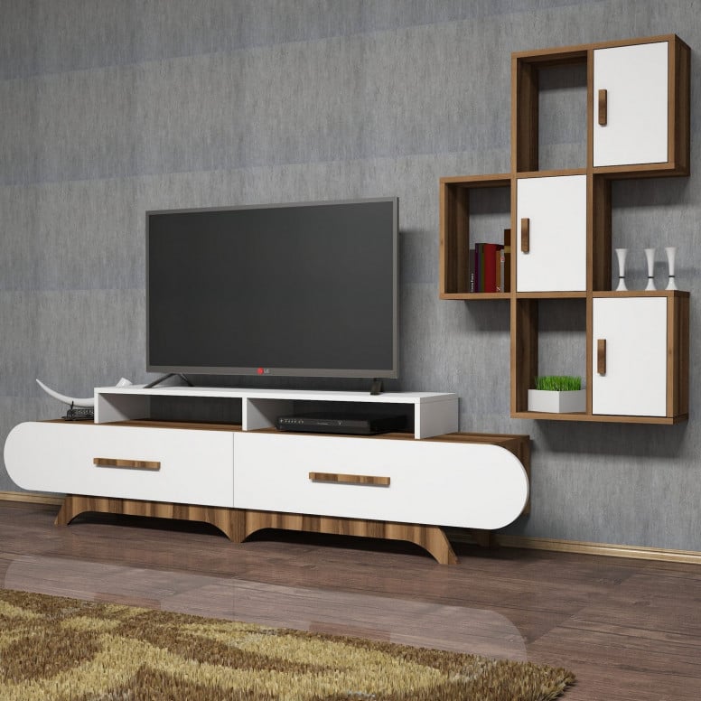 Ansamblu Comoda TV FloraS Walnut-Alb - 1 | YEO