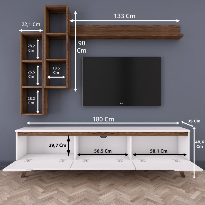 Ansamblu Comoda TV M16-804 Alb-Walnut - 2 | YEO