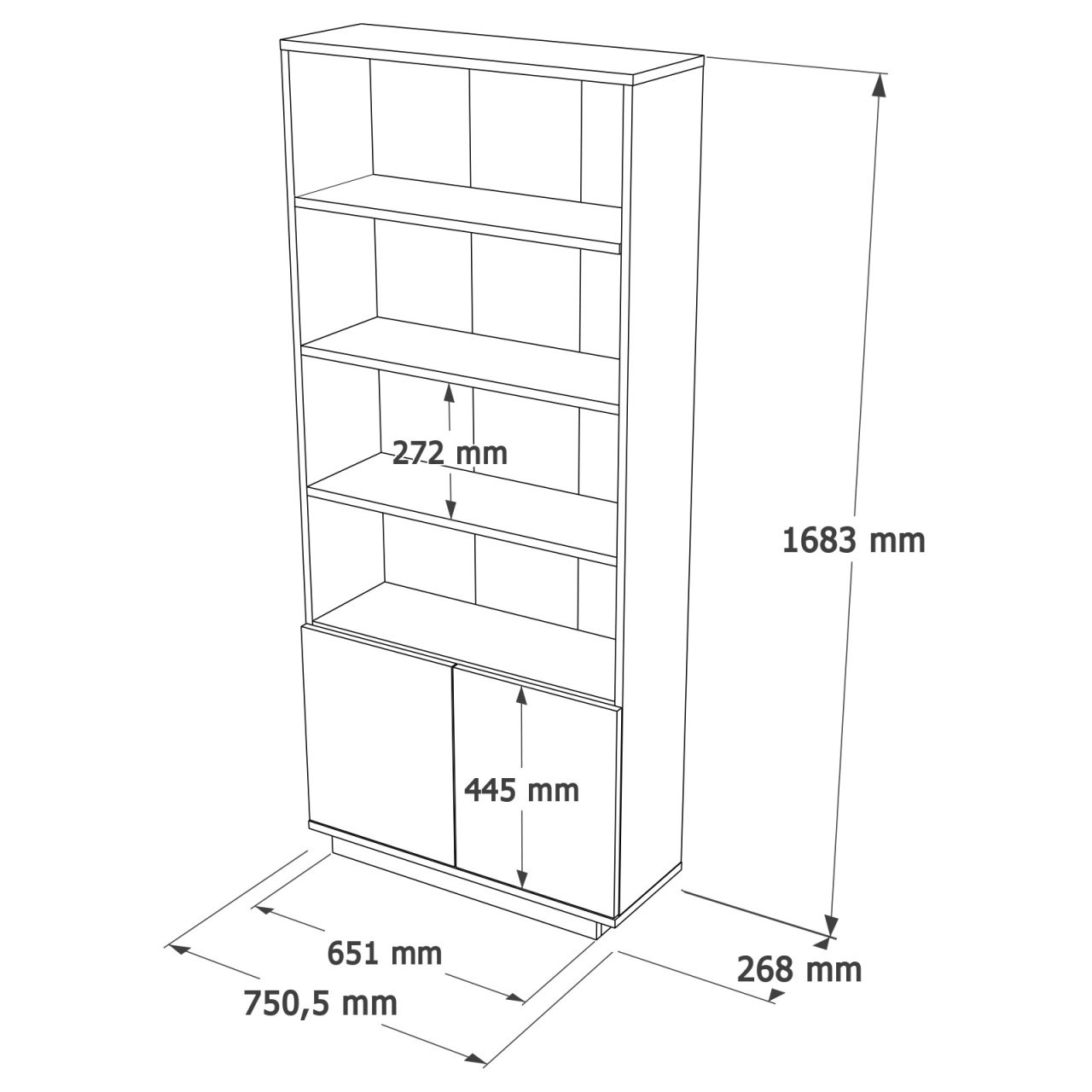 Biblioteca FR16 Pin 75x168.3x26.8 cm