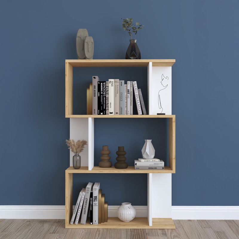 Biblioteca Kadu, Pako World, Stejar-Alb, 72x22x108 cm