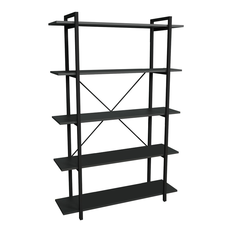 Biblioteca Reson melamina antracit metal negru 120x34x180 cm