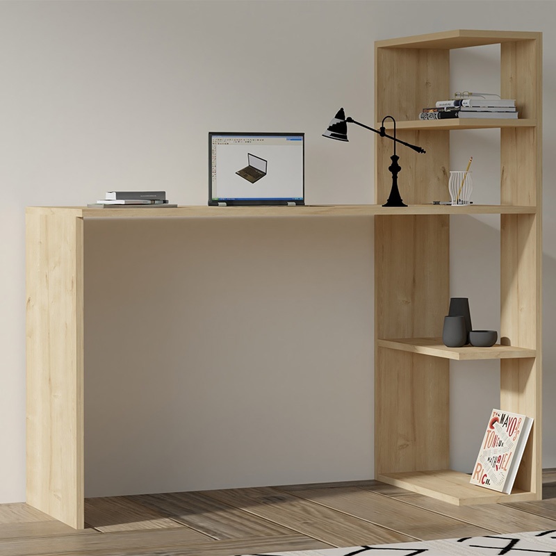 Birou cu biblioteca Mergo, Pako World, Stejar, 121x51x75 cm