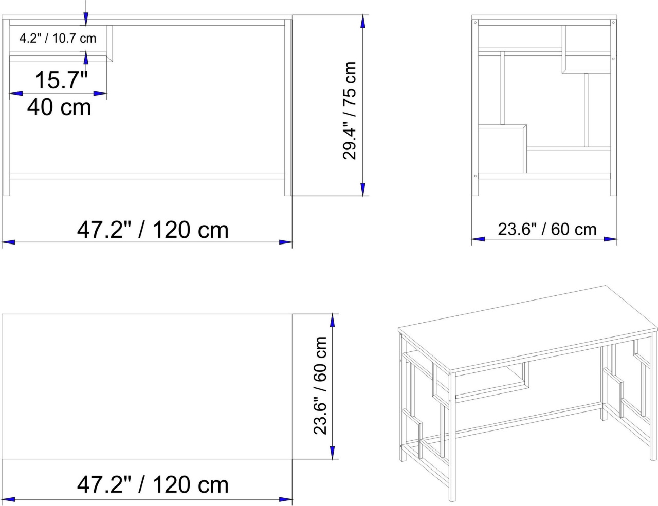 Birou Victory Auriu 120x75x60 cm - 4 | YEO