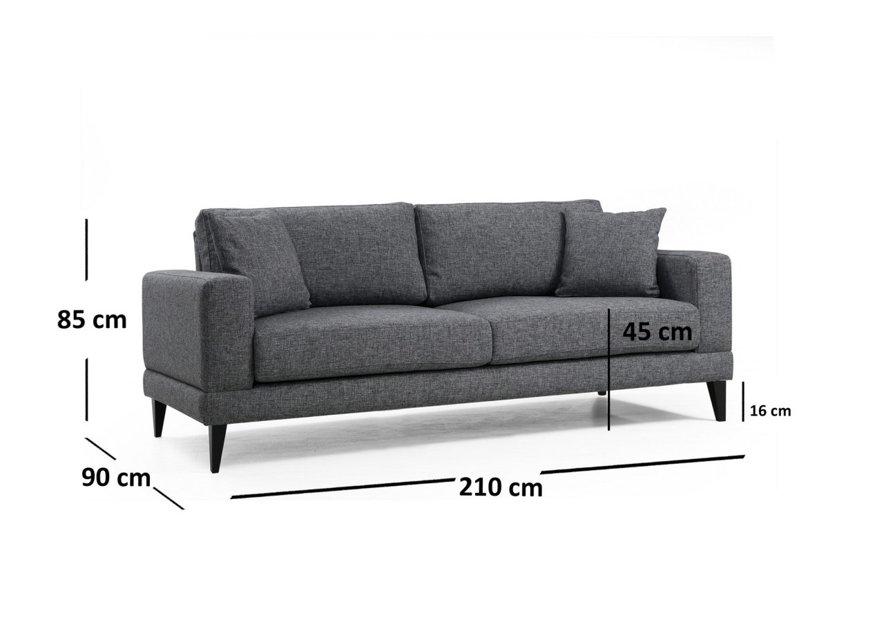 Canapea extensibilă cu 3 locuri Nordic Gri inchis 210x90x85 cm