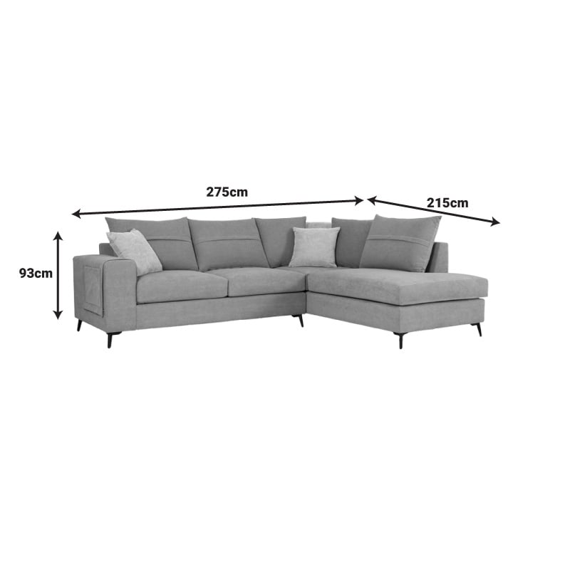 Coltar dreapta Montana tesatura gri deschis cu perne gri 275x215x93 cm