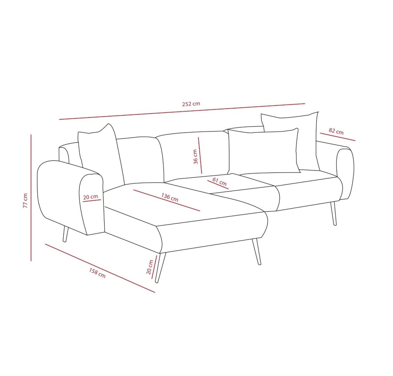 Colțar stanga Side Crem 252x77x82 cm