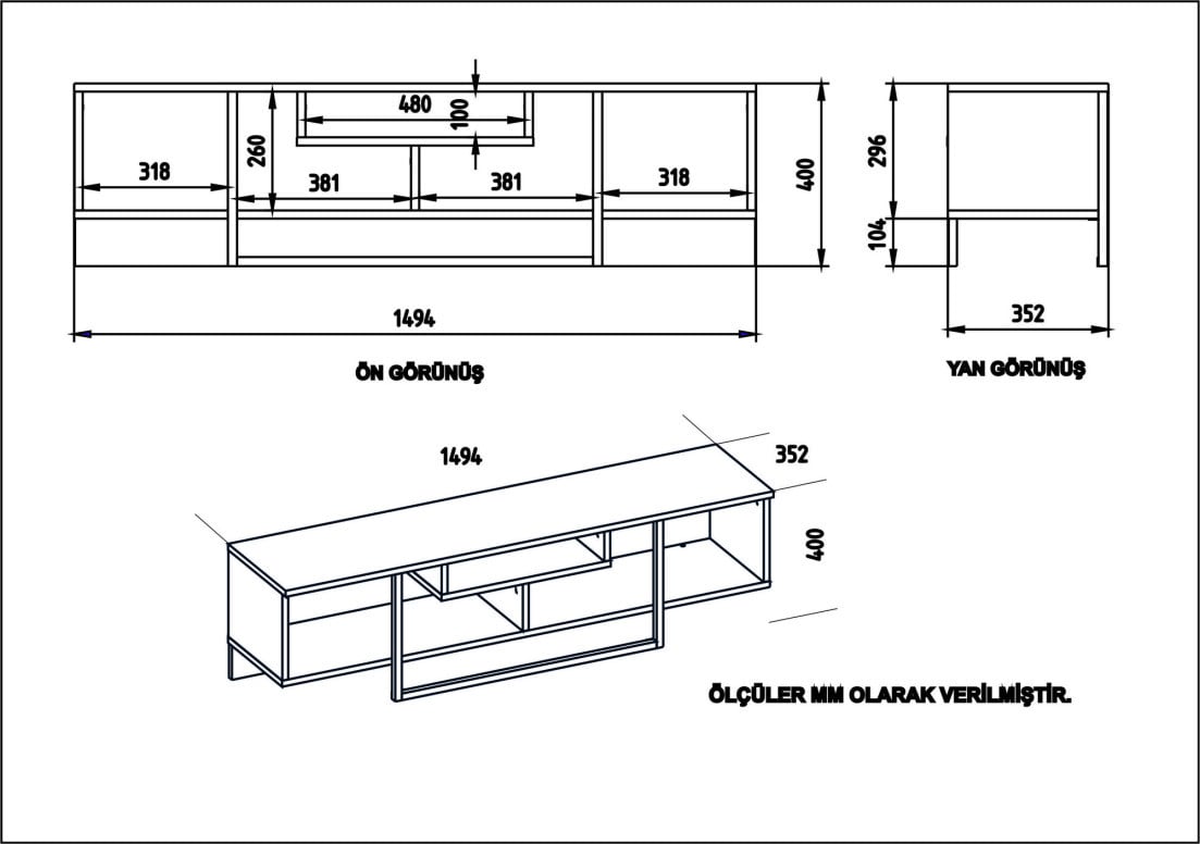 Comoda TV Asal (150) - Oak, Alb, Negru - 3 | YEO