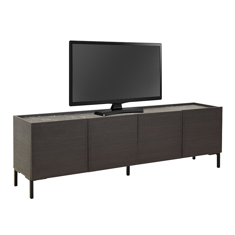 Comoda TV Calliope de culoare wenge - aspect marmura neagra 180x44x57cm