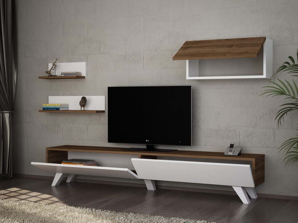 Comoda TV Caterina - Alb, Walnut - 1 | YEO