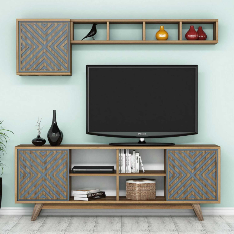 Comoda TV İnci - Walnut, Blue