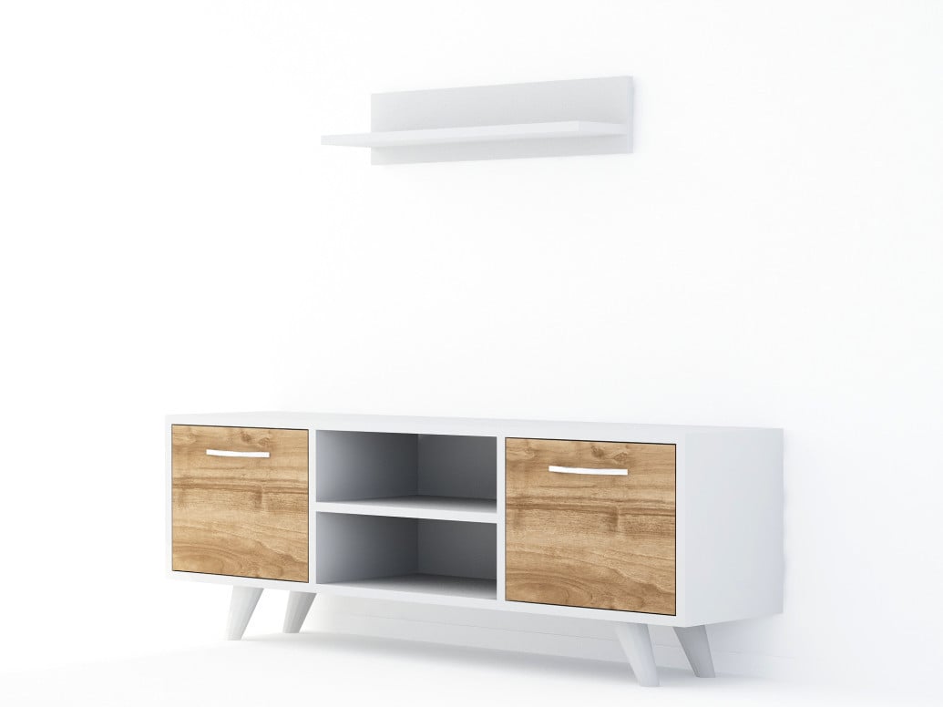 Comoda TV Likya - Alb, Walnut - 2 | YEO