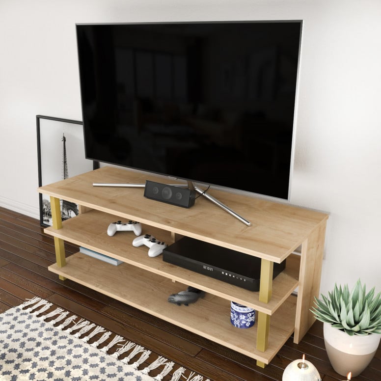 Comoda TV Pueblo - Gold, Oak - 2 | YEO