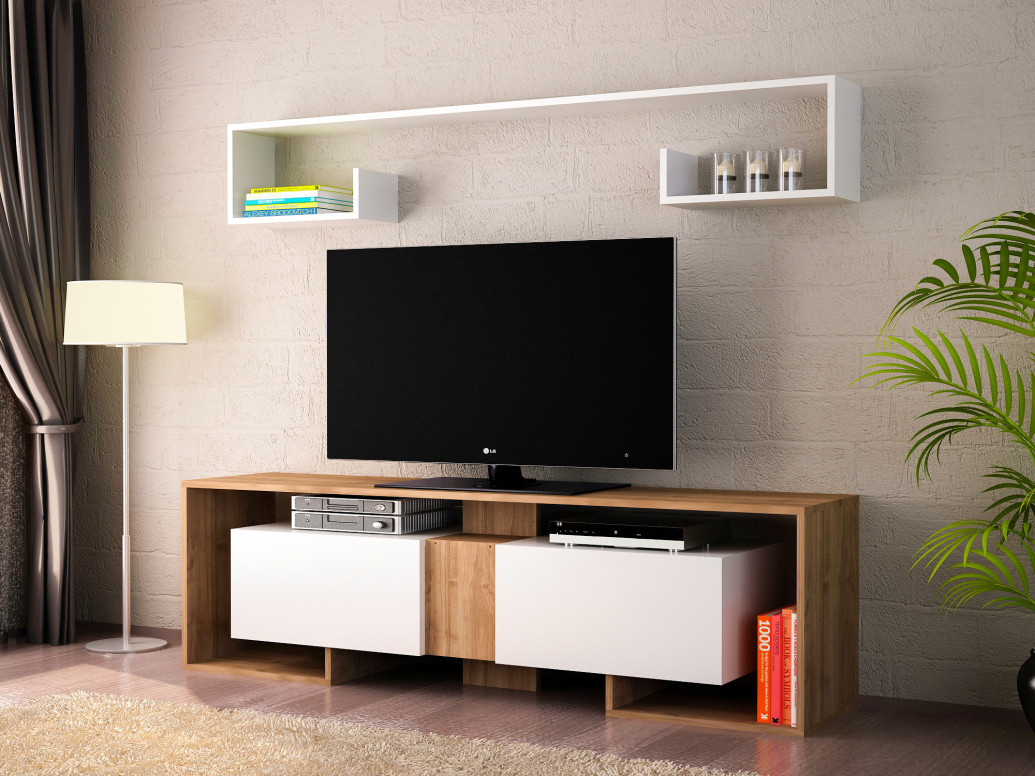 Comoda TV Rose - Alb, Walnut