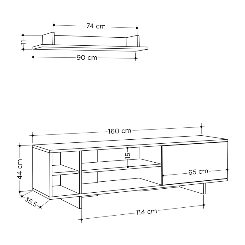 Comoda TV Saloon, Pako World, Stejar-Alb, 160x35x44 cm
