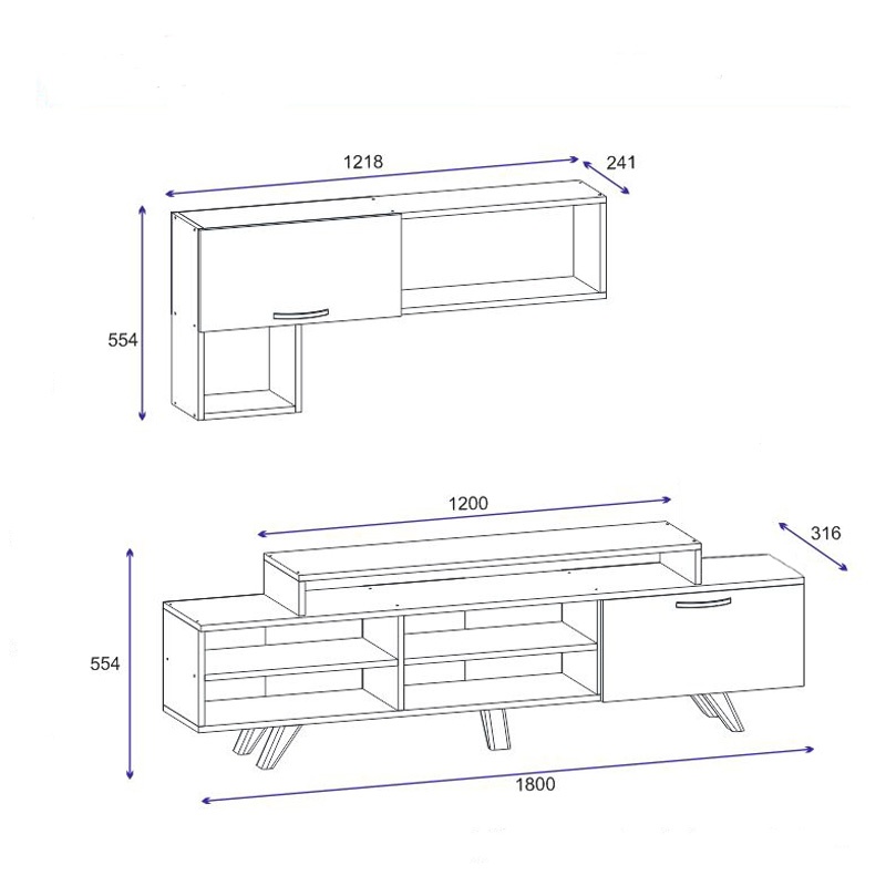 Comoda TV Visao, Pako World, Alb-Nuc, 180x32x55 cm