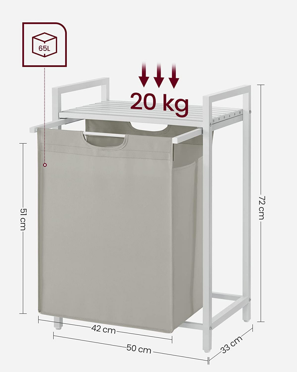 Cos de rufe, Vasagle, Alb, 50x33x76 cm - 4 | YEO