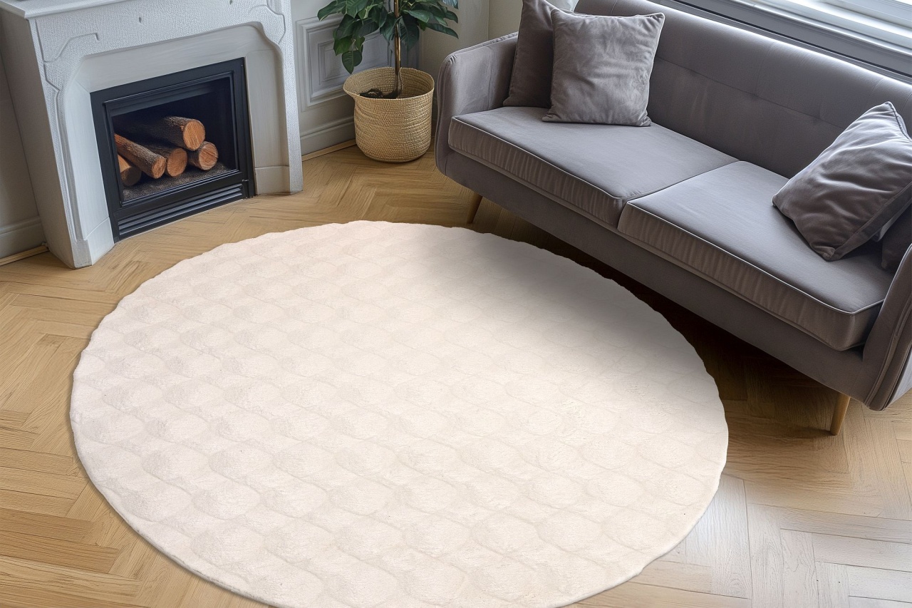 Covor rotund Diamond Cut Crem 120x120 cm - 2 | YEO