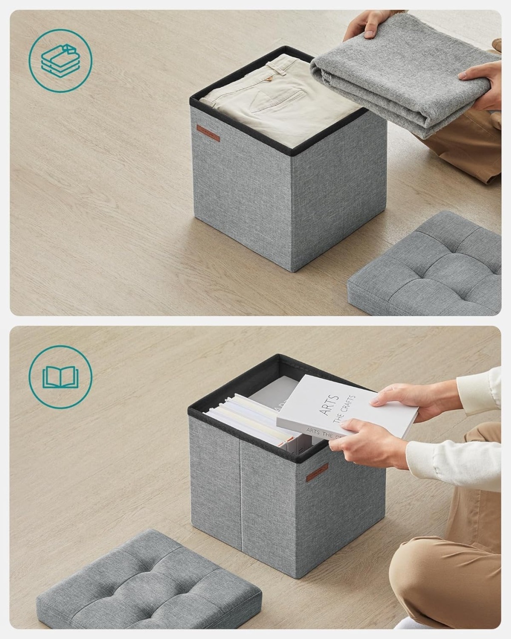 Cufar depozitare Ottoman Gri Songmics 30x30x30 cm - 4 | YEO