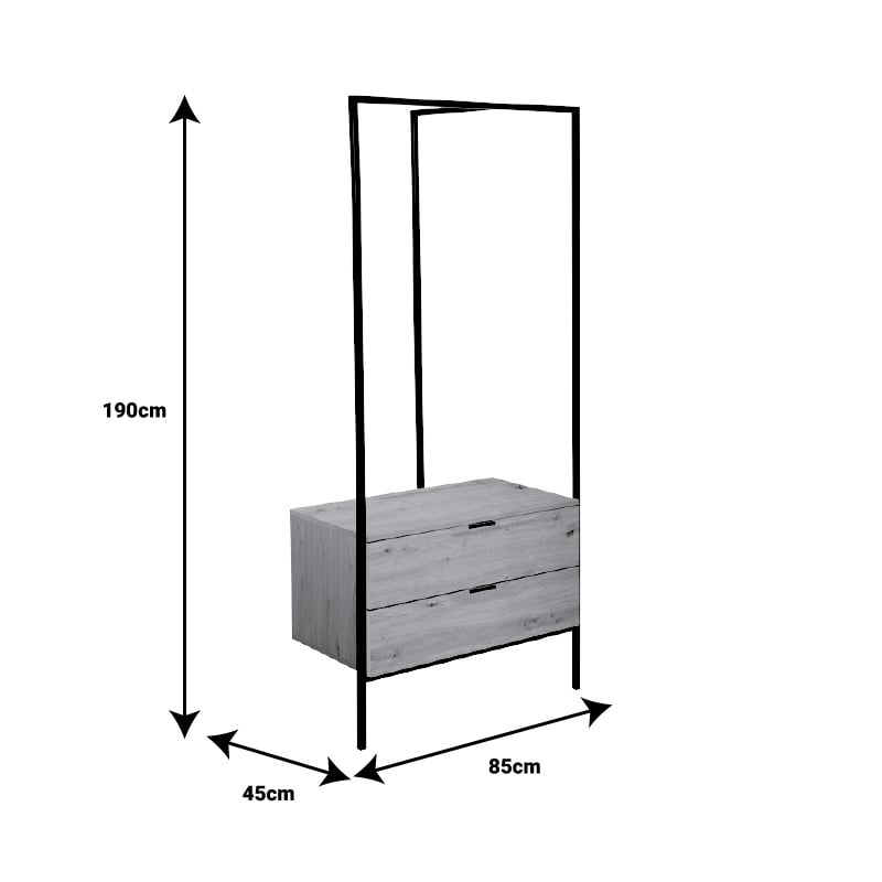 Cuier Keila melaminat in nuanta naturala si metal negru 85x45x190 cm