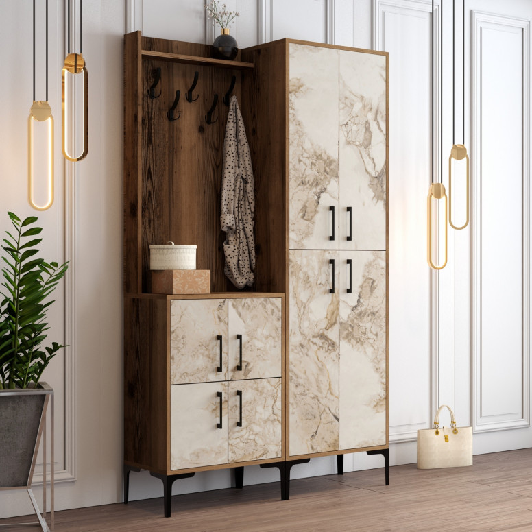 Cuier pentru Hol Berlin BA - Walnut, Alb Marble - 1 | YEO