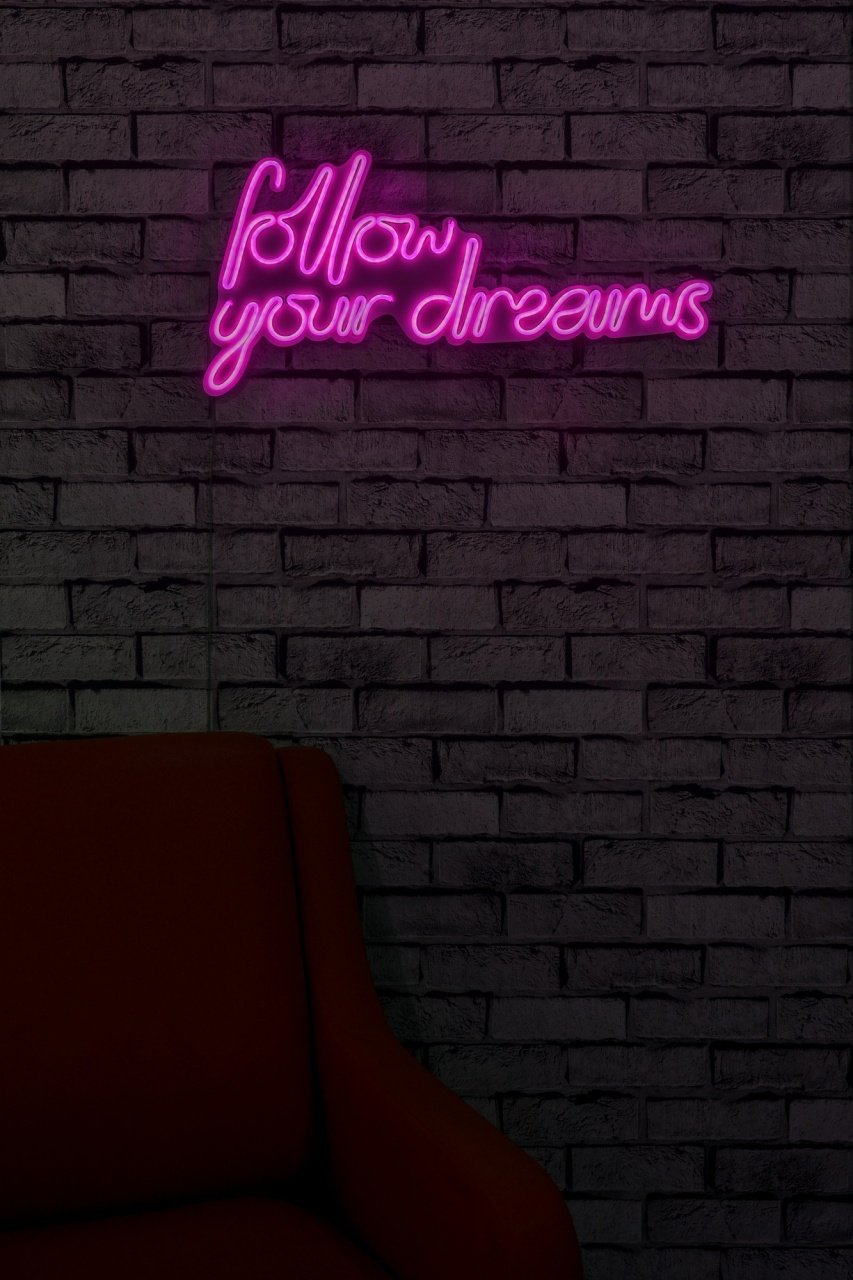 Decoratiune luminoasa LED de perete Follow Your Dreams Roz 60x32x2 cm - 2 | YEO