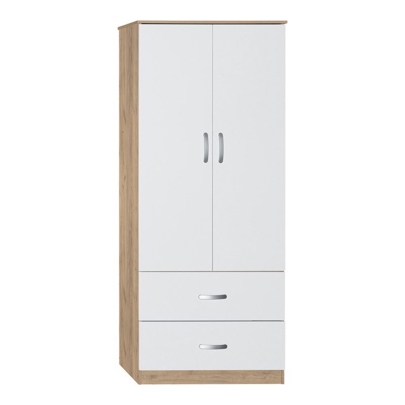 Dulap 2 usi cu 2 sertare Zelia Alb 79x42x180 cm
