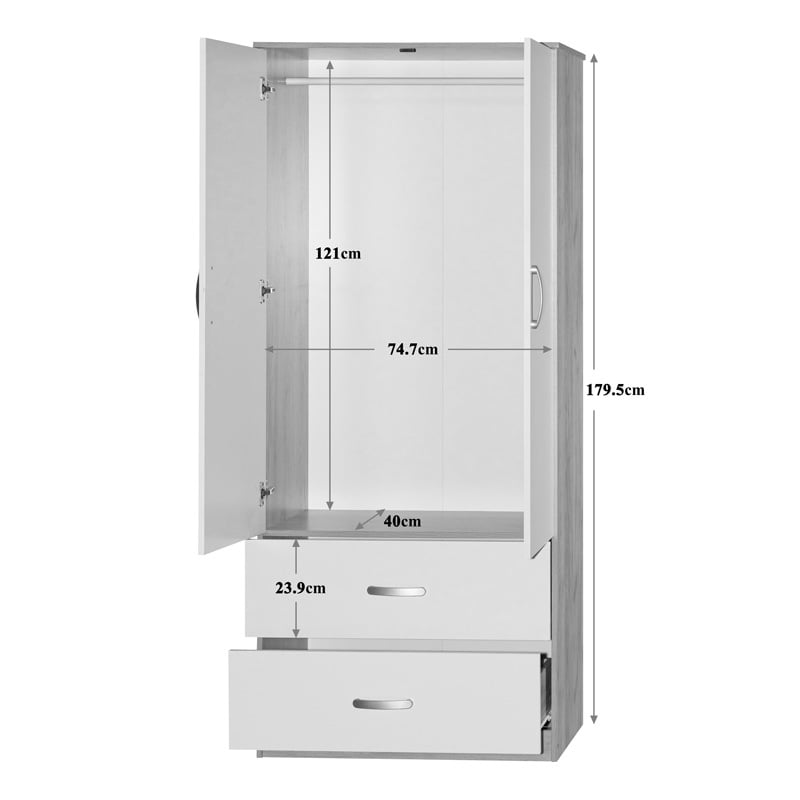 Dulap 2 usi cu 2 sertare Zelia Alb 79x42x180 cm