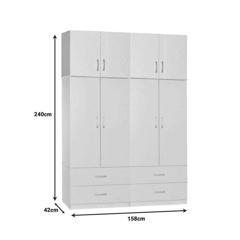 Dulap cu 4 sertare Zelia A, Pako World, Alb, 158x42x240 cm
