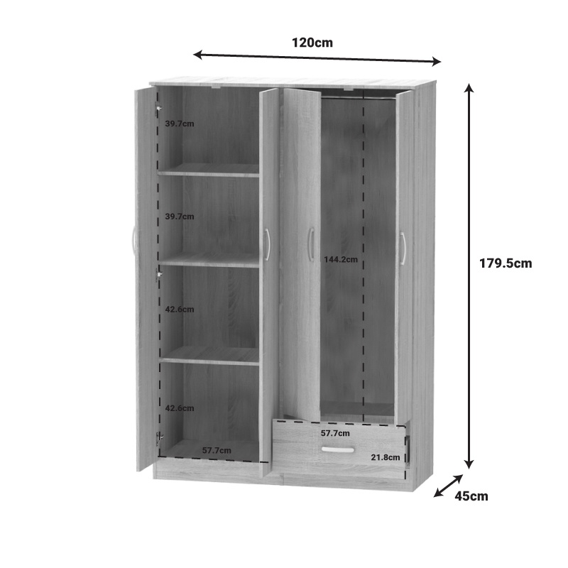 Dulap dormitor Karter Pako World Alb 121x48x180 cm