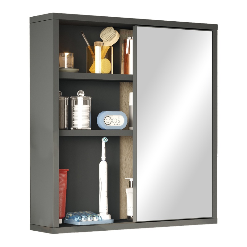 Dulap pentru baie cu oglinda Bagno, Pako World, Antracit, 60x14x63 cm