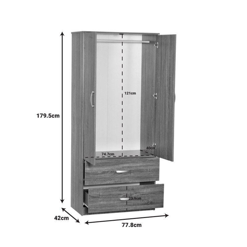 Dulap Zelia cu doua usi si doua sertare culoare nuc 79x42x180 cm - 2 | YEO