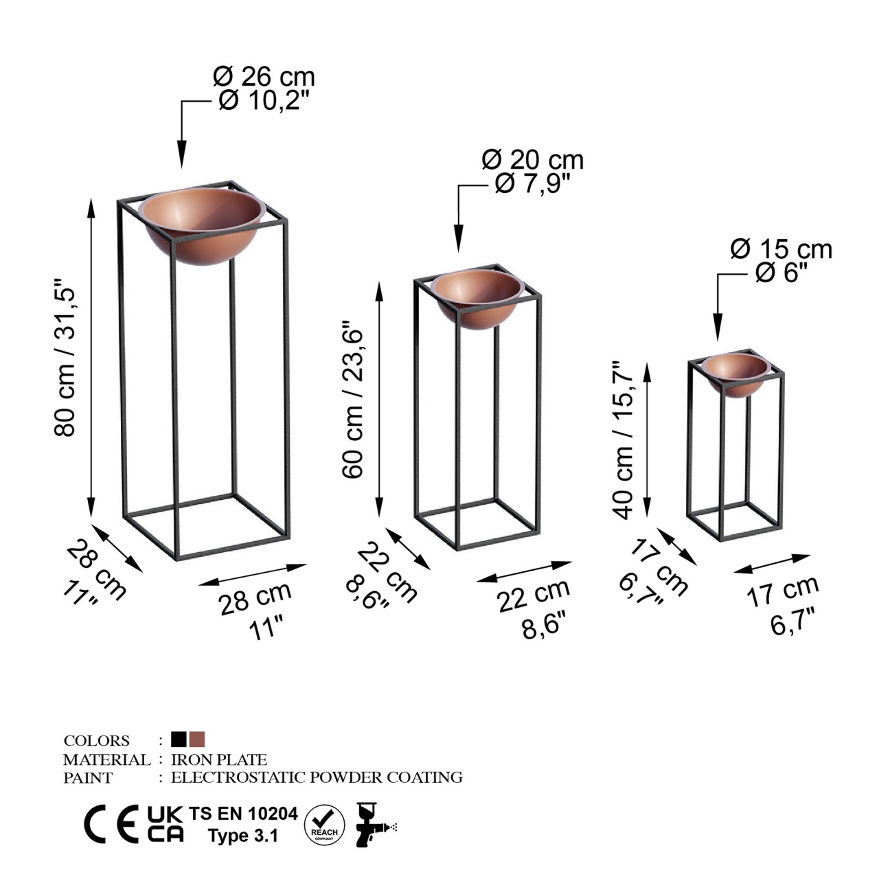 Ghiveci decorativ GED019B Cupru 28x80x28 cm