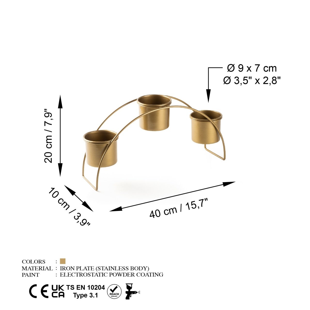 Jardiniera suport metalic decorativ GED-012 Auriu 40x20x10 cm