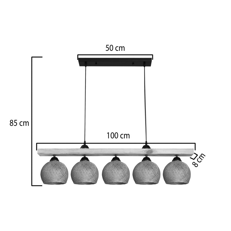 Lampa Salote, Pako World, E27, 5 becuri, Maro-Natural, 100x18x24 cm