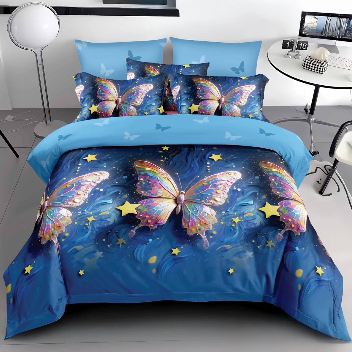 Lenjerie 3D Fluturasi albastru curcubeu Piese (Finet)