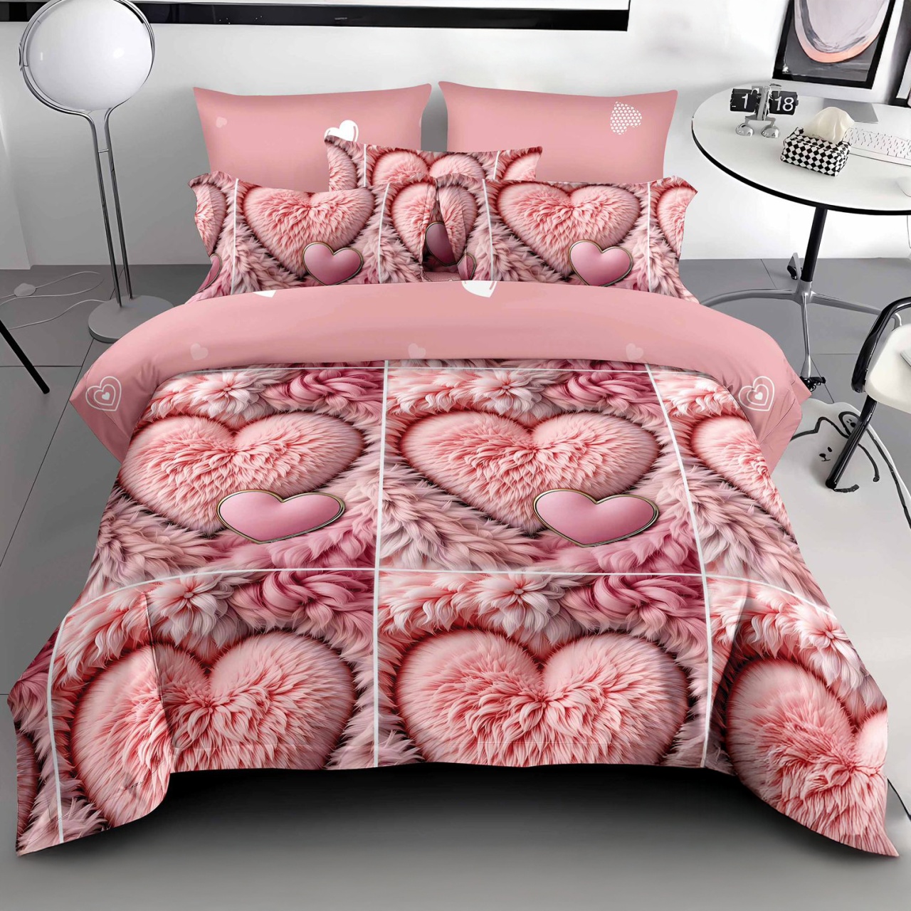 Lenjerie 3D Inimioare roz 6 Piese (Finet)