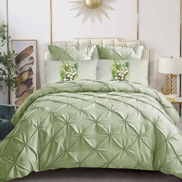 Lenjerie cu elastic 180x200 Crease Verde deschis 6 Piese (Finet)