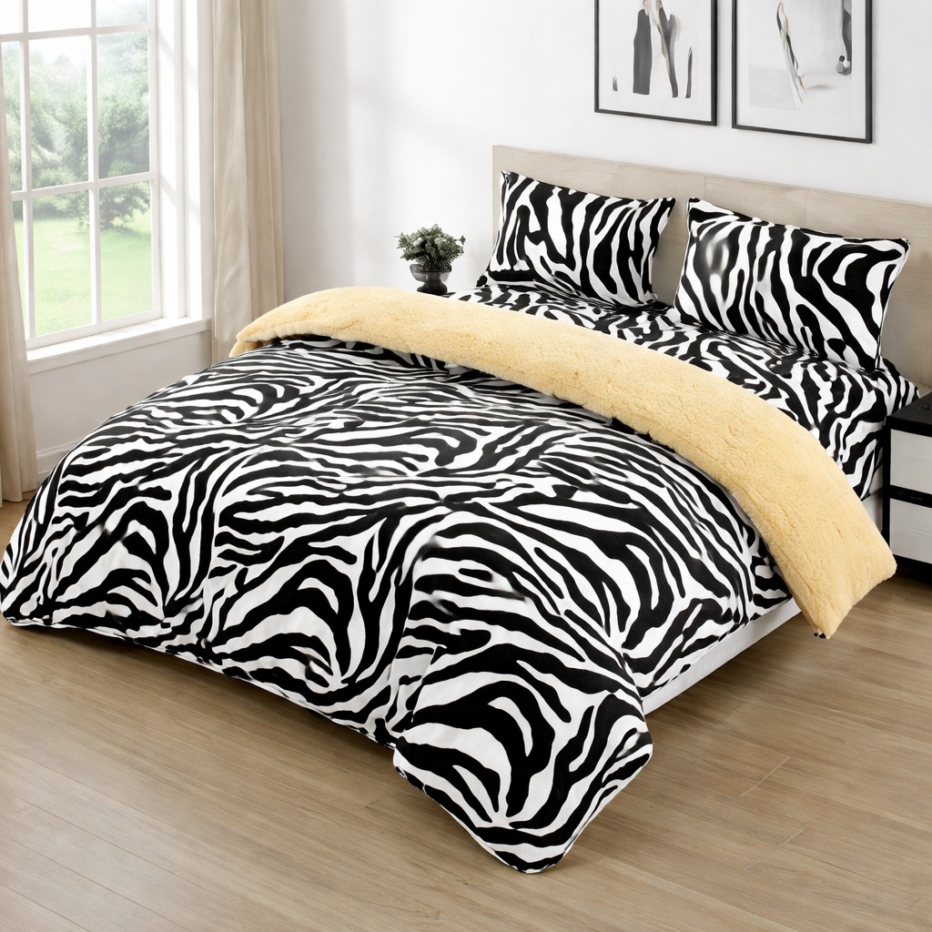 Lenjerie cu Elastic 180x200 Zebra Style, 4 Piese, cu Blanita (Cocolino)