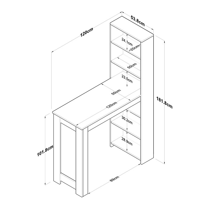 Masa de bar Pawl alb - culoarea nuc 120x50x181.8cm