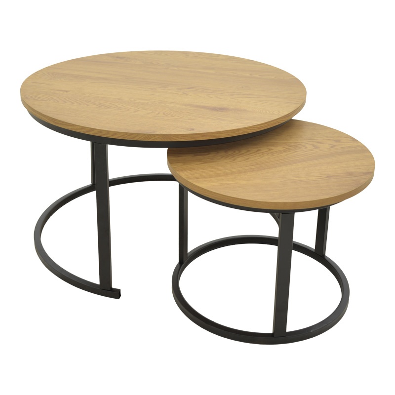 Masa de cafea Revelon, Pako World, MDF, 2 piese, Nuc, 80x80x45 cm