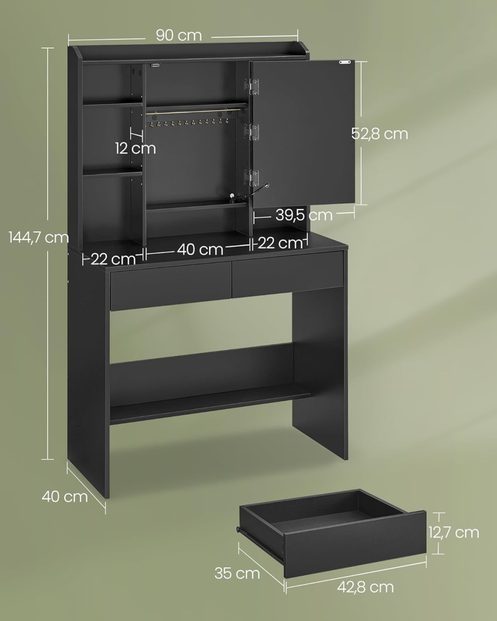 Masa de toaleta si machiaj Negru Vasagle 90x40x144.7 cm - 1 | YEO