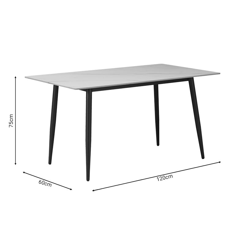 Masa Gustas piatra sinterizata alb cu metal negru 120x60x75 cm