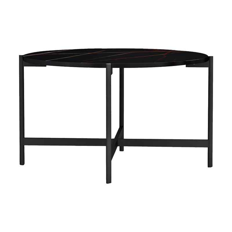 Masuta de cafea Aisle marmura neagra melamina metal negru 80x80x45 cm