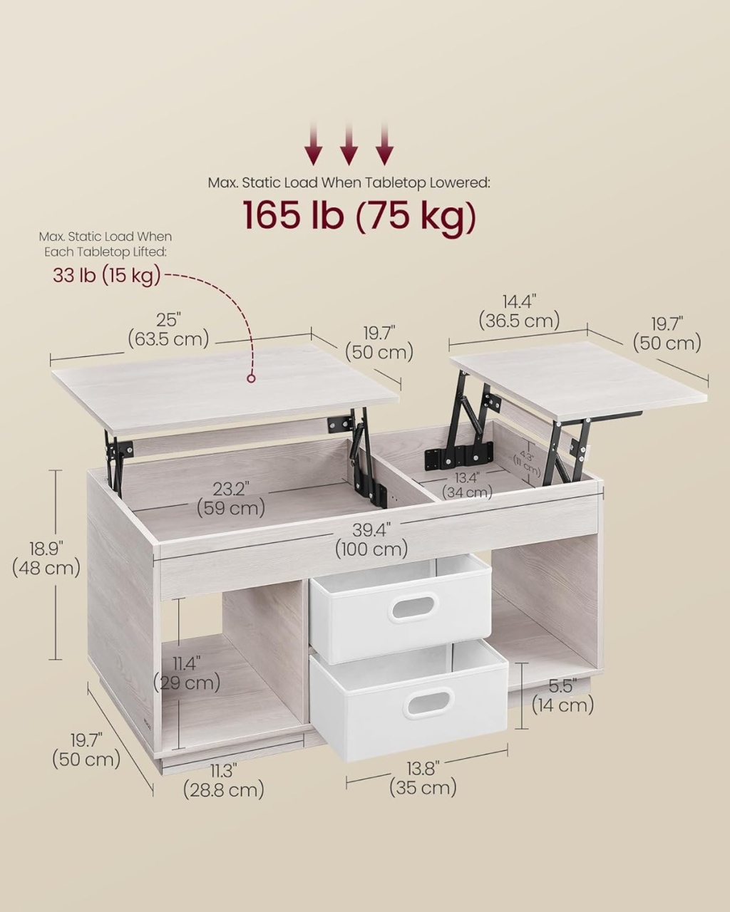 Masuta de cafea Vasagle Bej 100x50x48.5 cm - 1 | YEO