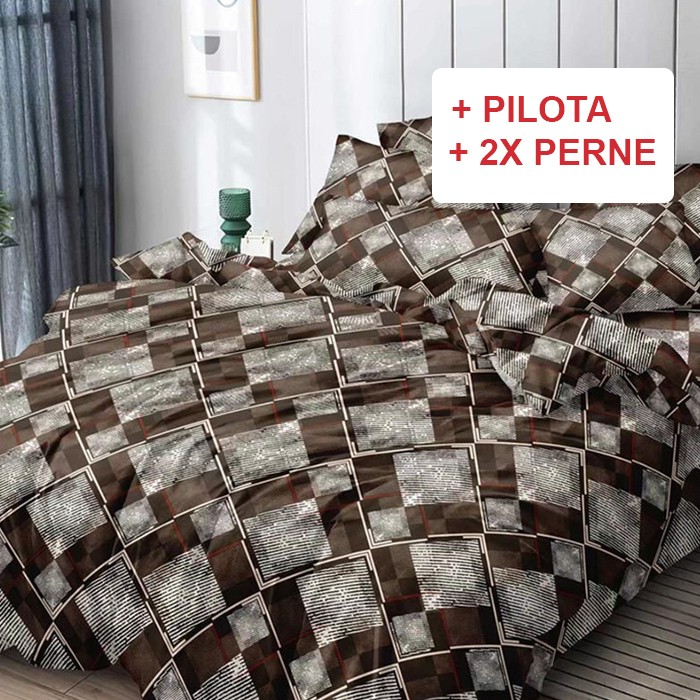 Pachet Lenjerie cu Elastic 180x200 cm + Pilota + Perne Johny (Finet)