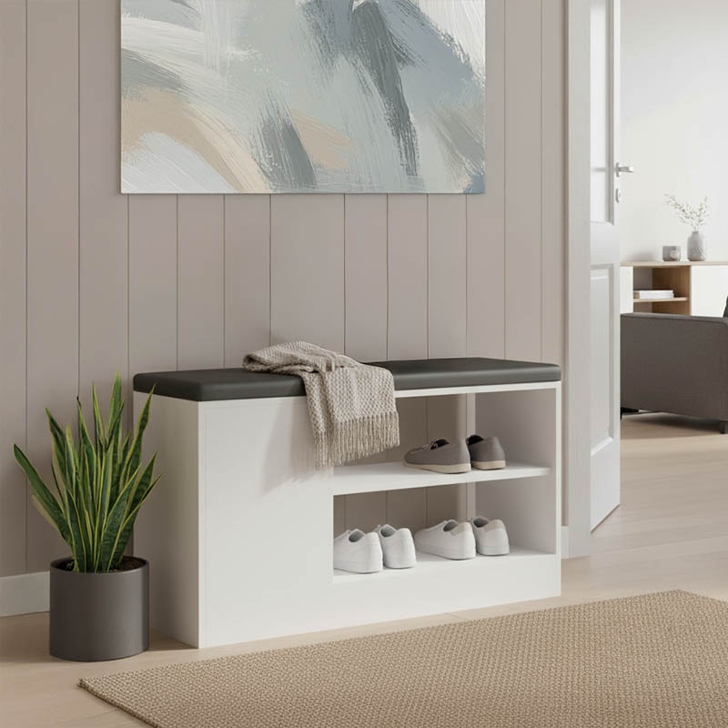Pantofar bancheta cu depozitare Deboule Alb 90x30x46 cm
