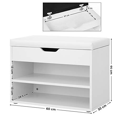 Pantofar bancuta hol cufar cu depozitare, Vasagle, Alb, 60x44x30 cm