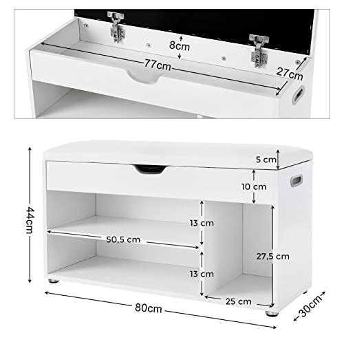 Pantofar bancuta hol cufar cu depozitare, Vasagle, Alb, 80x44x30 cm - 2 | YEO