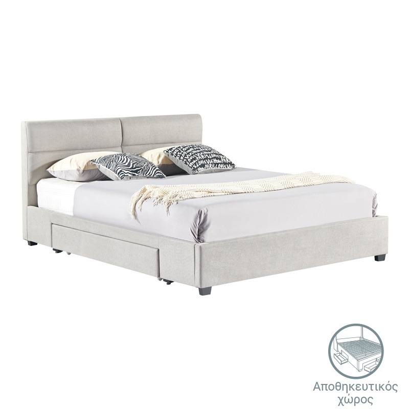 Pat dublu cu sertar depozitare Anay Pako World Gri 160x200x30 cm