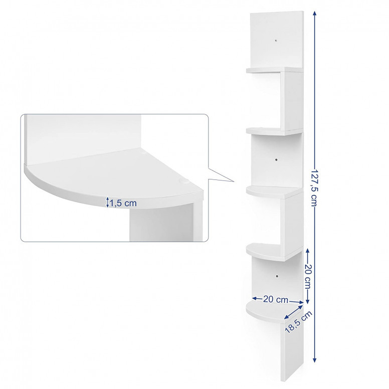 Raft de colt Vasagle, Alb 20x20x127.5cm